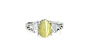 C. 1990 Vintage Cats Eye Chrysoberyl Ring with .47 ct. t.w. Diamonds in Platinum