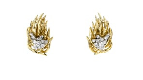 C. 1980 Vintage 1.00 ct. t.w. Diamond Cluster Leaf Earrings in 18kt Yellow Gold