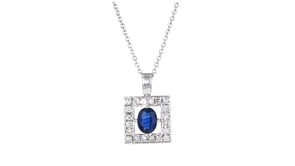 C. 1990 Vintage 1.64 Carat Sapphire and .64 ct. t.w. Diamond Square Pendant Necklace in 18kt White Gold