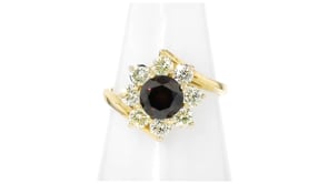 C. 1980 Vintage 2.10 ct. t.w. Brown and White Diamond Flower Ring in 14kt Yellow Gold