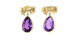 C. 1960 Vintage 14.00 ct. t.w. Amethyst Bow Drop Earrings in 18kt Yellow Gold