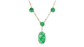 C. 1980 Vintage Carved Jade Station Necklace in 14kt Yellow Gold