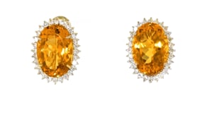 C. 1980 Vintage 35.00 ct. t.w. Citrine and 2.80 ct. t.w. Diamond Earrings in 10kt Yellow Gold