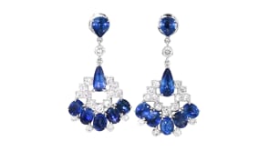 C. 1990 Vintage 14.50 ct. t.w. Sapphire and 2.00 ct. t.w. Diamond Chandelier Earrings in 18kt White Gold