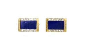 C. 1980 Vintage Lapis and .50 ct. t.w. Diamond Cuff Links in 14kt Yellow Gold
