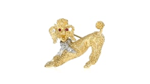 C. 1960 Vintage 18kt Two-Tone Gold Poodle Pin with Diamonds and Rubies
