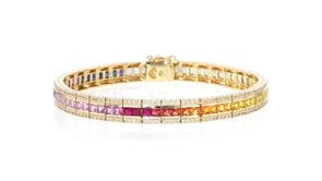 C. 1990 Vintage 7.20 ct. t.w. Multicolored Sapphire and 1.25 ct. t.w. Diamond Bracelet in 14kt Yellow Gold