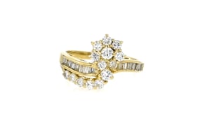 C. 1980 Vintage .85 ct. t.w. Diamond Flower Ring in 14kt Yellow Gold