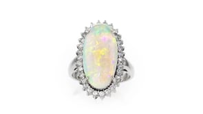 C. 1980 Vintage Opal and .57 ct. t.w. Diamond Cocktail Ring in Platinum