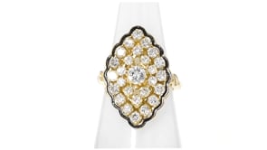 C. 1970 Vintage 1.60 ct. t.w. Diamond Cluster Ring with Black Enamel in 14kt Yellow Gold