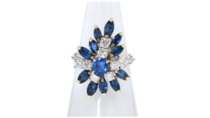 C. 1970 Vintage 2.25 ct. t.w. Sapphire and .80 ct. t.w. Diamond Cluster Ring in 14kt White Gold