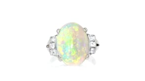C. 1970 Vintage Opal and .39 ct. t.w. Diamond Ring in Platinum