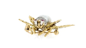 C. 1970 Vintage 15x9mm Cultured Baroque Pearl and .40 ct. t.w. Diamond Bumblebee Pin with .10 ct. t.w. Rubies in 14kt Yellow Gol