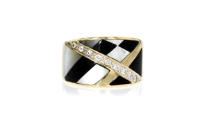 C. 1990 Vintage Asch Grossbardt Mother-of-Pearl and Onyx Ring with .22 ct. t.w. Diamonds in 14kt Yellow Gold