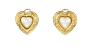 C. 1980 Vintage 11.6x11.6mm Mabe Pearl and .38 ct. t.w. Diamond Heart Earrings in 18kt Yellow Gold