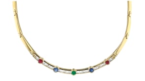 C. 1990 Vintage 3.85 ct. t.w. Multi-Gemstone and 3.00 ct. t.w. Diamond Link Necklace in 18kt Yellow Gold