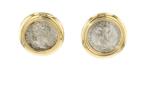C. 1980 Vintage Genuine Roman Coin Earrings in 18kt Yellow Gold