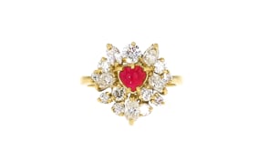 C. 1980 Vintage 1.40 ct. t.w. Diamond and .55 ct. t.w. Ruby Cluster Ring in 18kt Yellow Gold