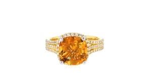 C. 1990 Vintage 2.40 Carat Citrine and 1.25 ct. t.w. Diamond Ring in 18kt Yellow Gold