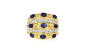 C. 1980 Vintage 1.80 ct. t.w. Sapphire and .50 ct. t.w. Diamond Multi-Row Ring in 18kt Yellow Gold