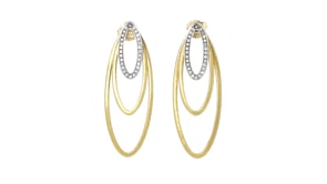 C. 1990 Vintage .54 ct. t.w. Diamond Triple-Oval Drop Earrings in 18kt Two-Tone Gold
