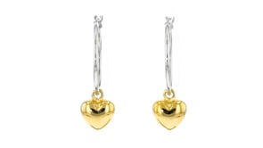 Italian Sterling Silver Hoop Earrings with Removable 18kt Gold Over Sterling Heart Drops