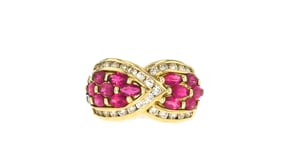C. 1980 Vintage 2.42 ct. t.w. Ruby and .73 ct. t.w. Diamond Ring in 18kt Yellow Gold