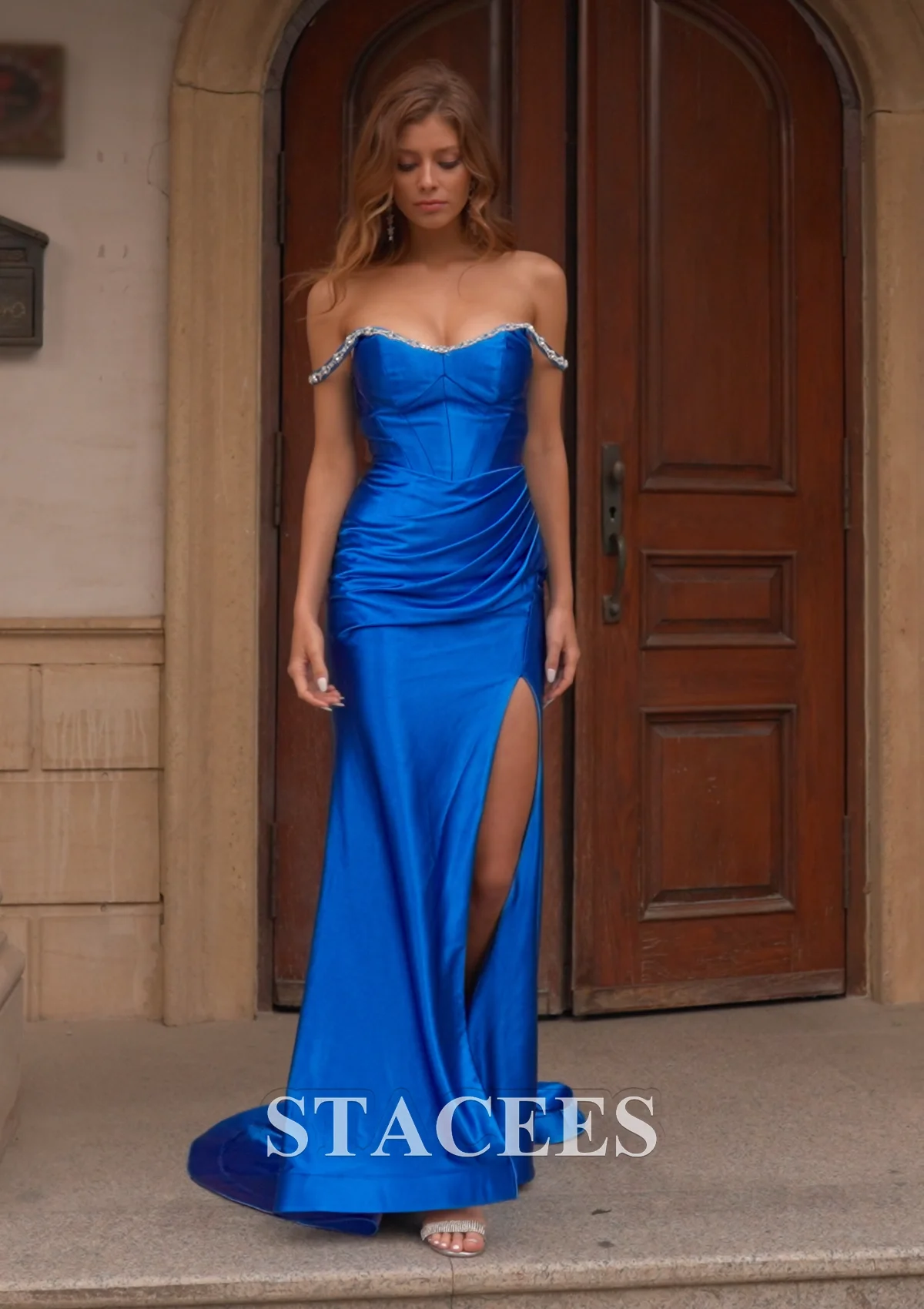 slim fit dress slacks Dark Green Long Sleeves Floor Length Mermaid Prom Dress with Detachable Train main image 0
