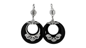 C. 1980 Vintage Onyx Disc Drop Earrings with .85 ct. t.w. Diamonds in 14kt White Gold
