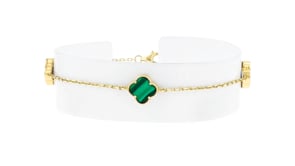 C. 2000 Vintage Malachite Clover Station Bracelet in 10kt Yellow Gold