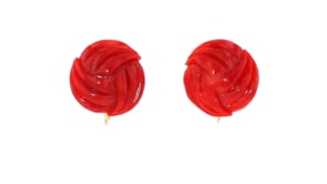 C. 1980 Vintage Red Coral Love Knot Earrings in 18kt Yellow Gold
