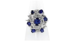 C. 1980 Vintage 2.10 ct. t.w. Sapphire and .80 ct. t.w. Diamond Cluster Ring in 18kt White Gold