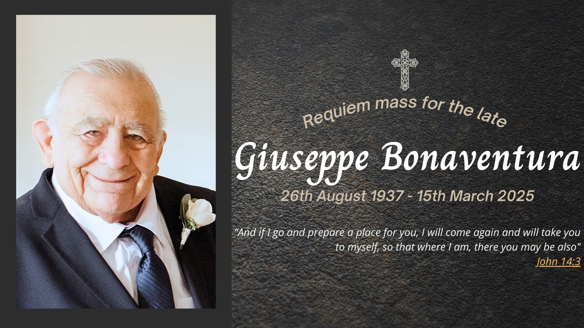 Funeral livestream of the late Giuseppe Bonaventura