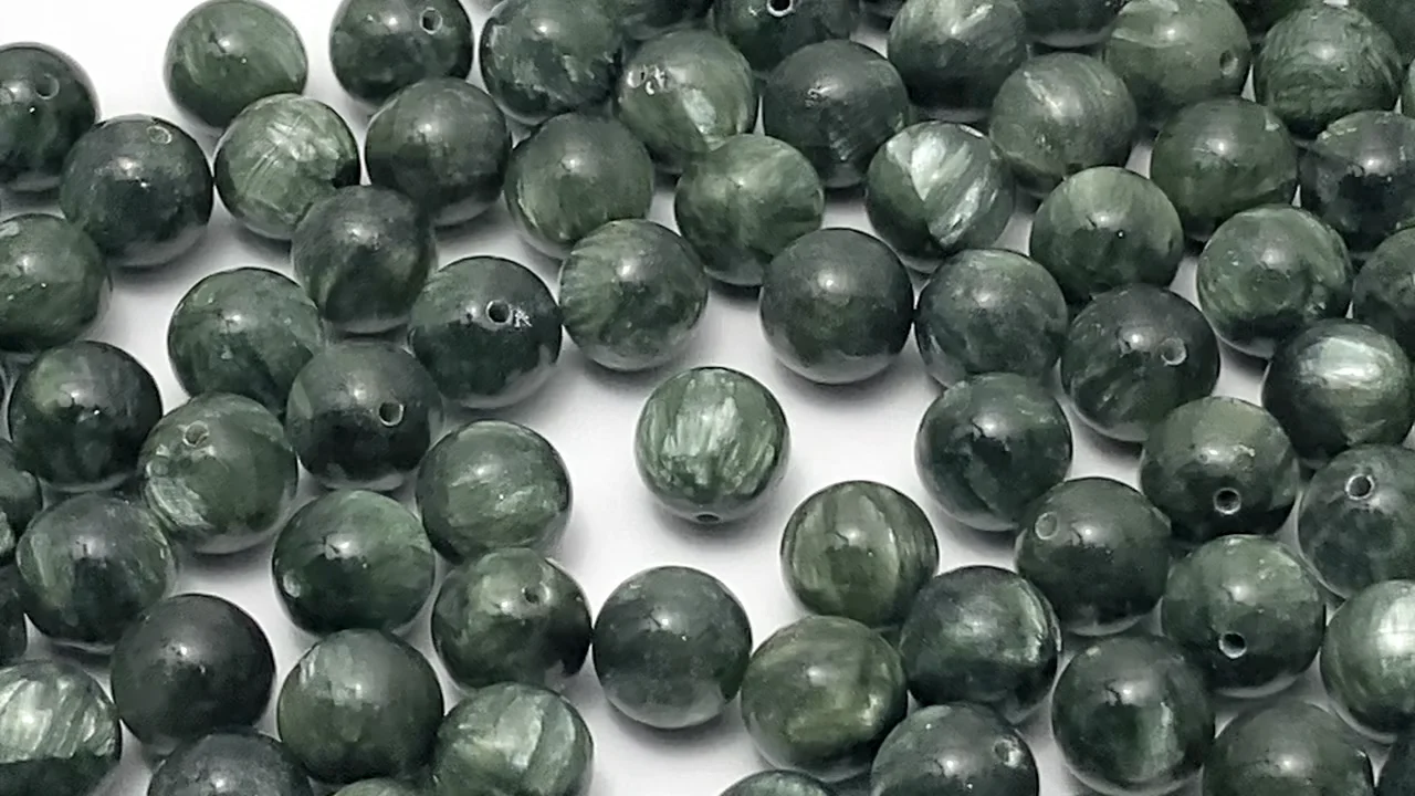 ロシア産セラフィナイト 片穴ラウンド6mm 10個｜天然石ビーズの卸問屋