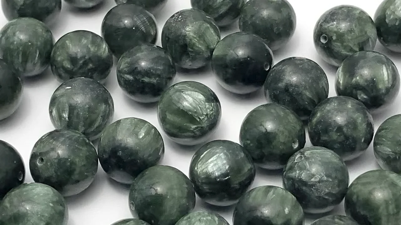 ロシア産セラフィナイト 片穴ラウンド12mm 2粒｜天然石ビーズの卸問屋