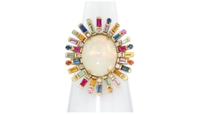 Opal and 1.70 ct. t.w. Multicolored Sapphire Ring with .29 ct. t.w. Diamonds in 18kt Yellow Gold