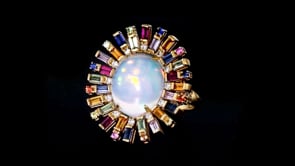 Opal and 1.70 ct. t.w. Multicolored Sapphire Ring with .29 ct. t.w. Diamonds in 18kt Yellow Gold