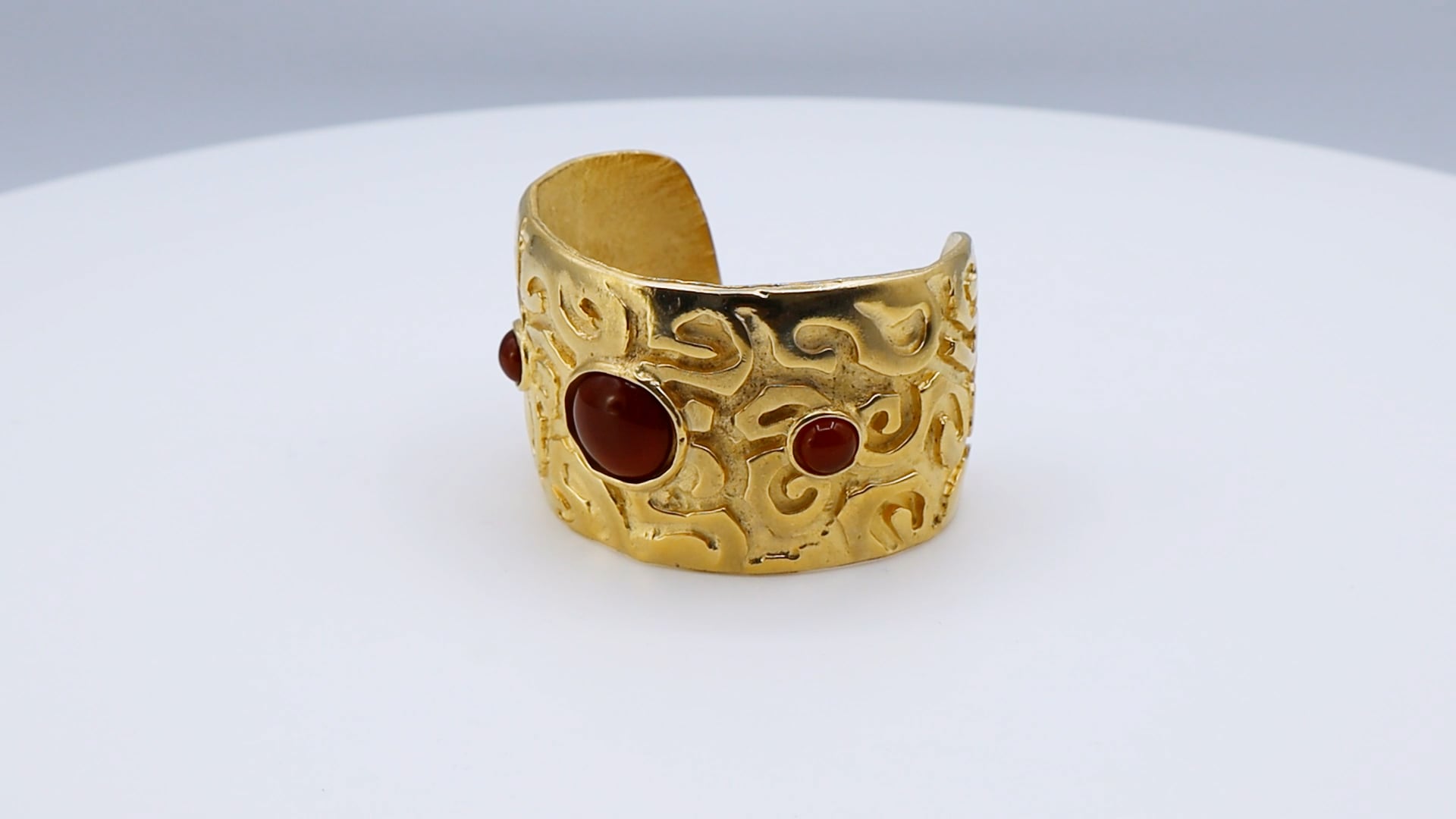 Manchette Vintage Édouard Rambaud - Cabochons Rouges Sur Plaqué Or - Occasion