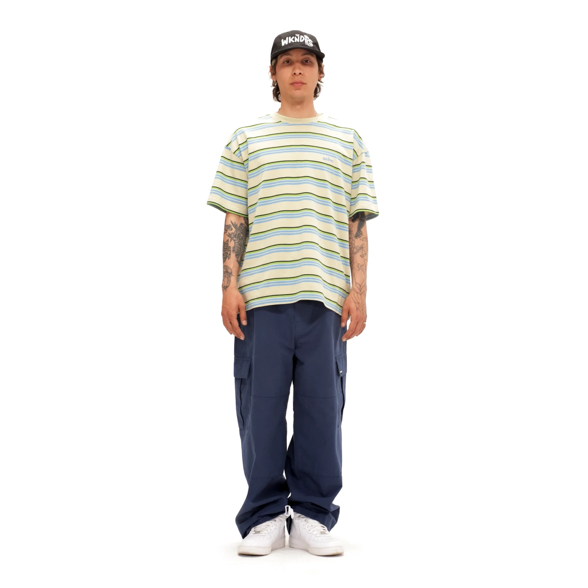 MUSINSA | WKNDRS MULTI COLOR STRIPED T-SHIRT (GREEN)