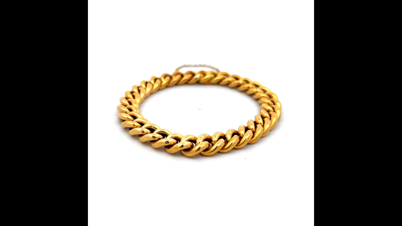Antique Victorian Curb Link Bracelet in 18k Yellow Gold – Filigree 