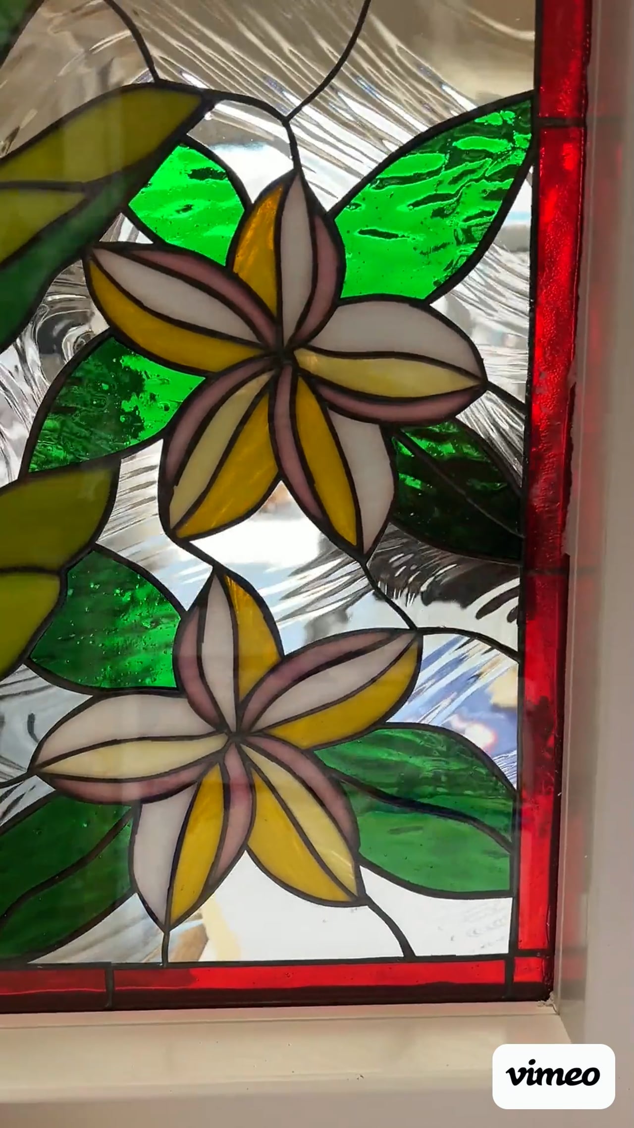 Tropical! Plumeria & Heliconia Flowers Stained Glass Window Vinyl