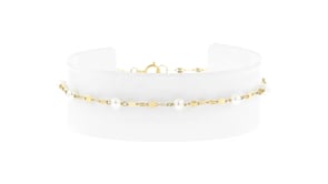 3-3.5mm Cultured Pearl Station Lumachina-Chain Bracelet in 14kt Yellow Gold