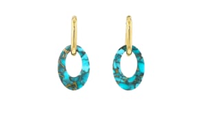 18kt Gold Over Sterling Hoop Earrings with Removable Oval Turquoise Drops