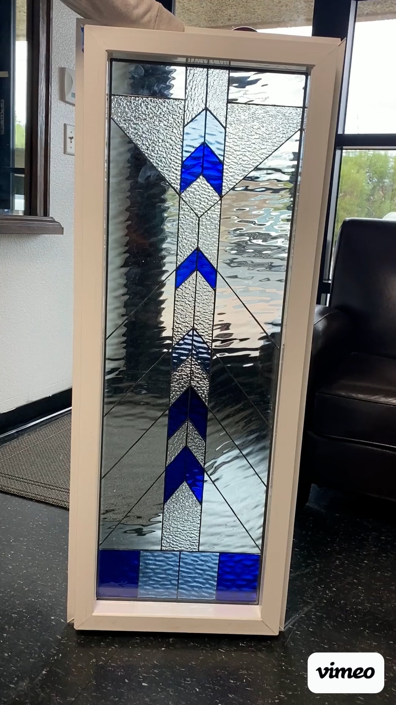 Cobalt Blue Shell Stained Glass Window Vinyl Framed, Insulated