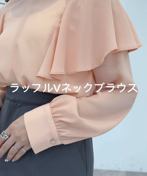 ブラウス シャツ ラッフルVネックブラウス レディース ジーユー GU ラッフルVネックブラウス シャツ 七分袖 白 XS