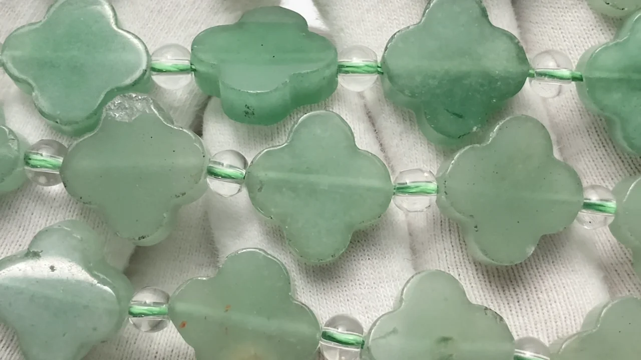 グリーンアベンチュリン フラワーモチーフ13×13mm 半連/1連｜天然石