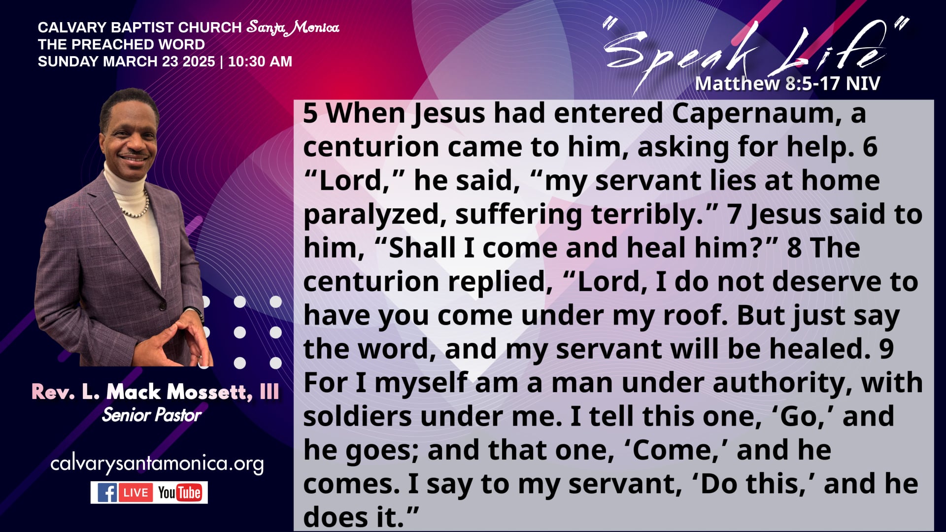 Mar 23 2025_Calvary Baptist Church, Santa Monica 10:30 AM Morning Worship Service