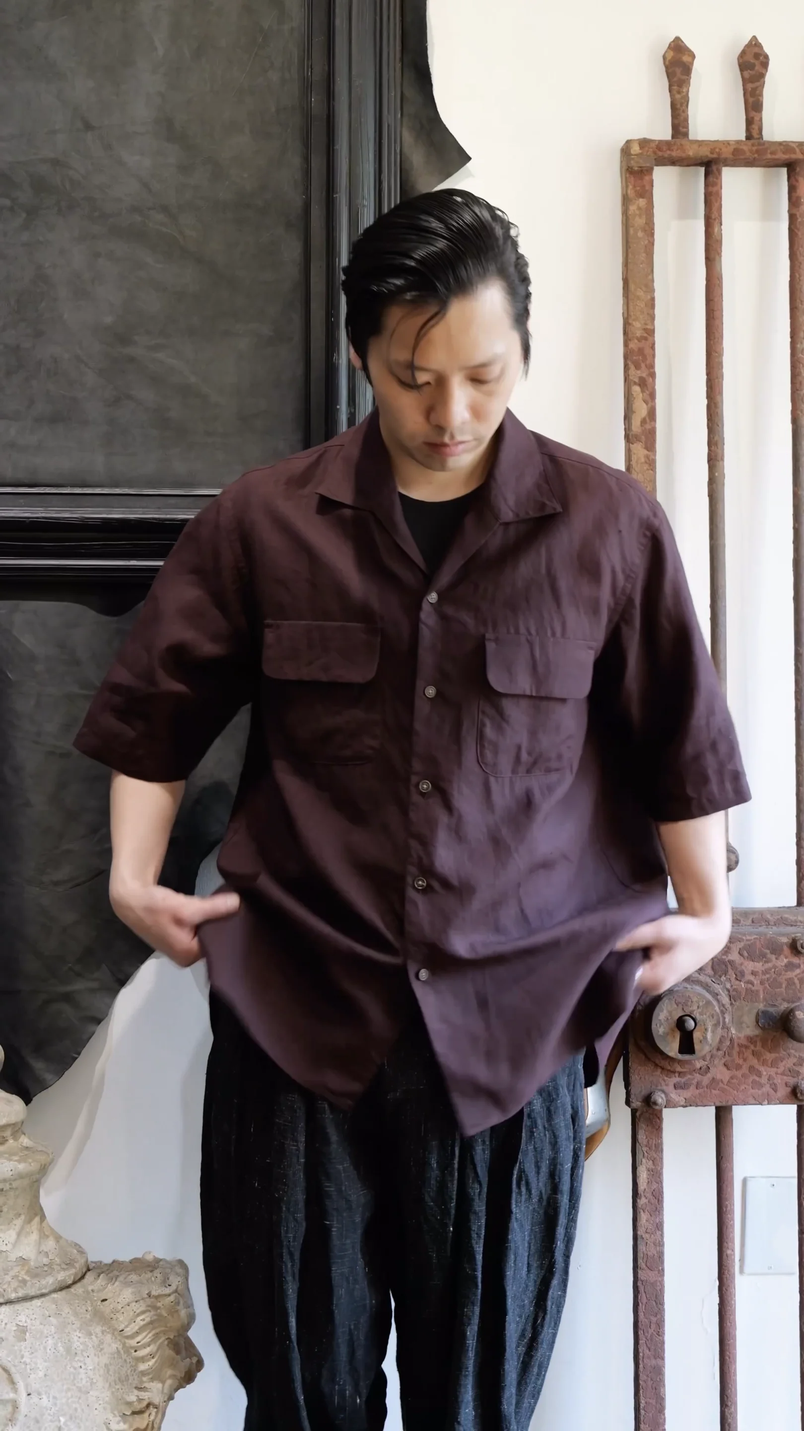 SHIRT020. Classic Open Collar Short Sleeve Shirt High Density