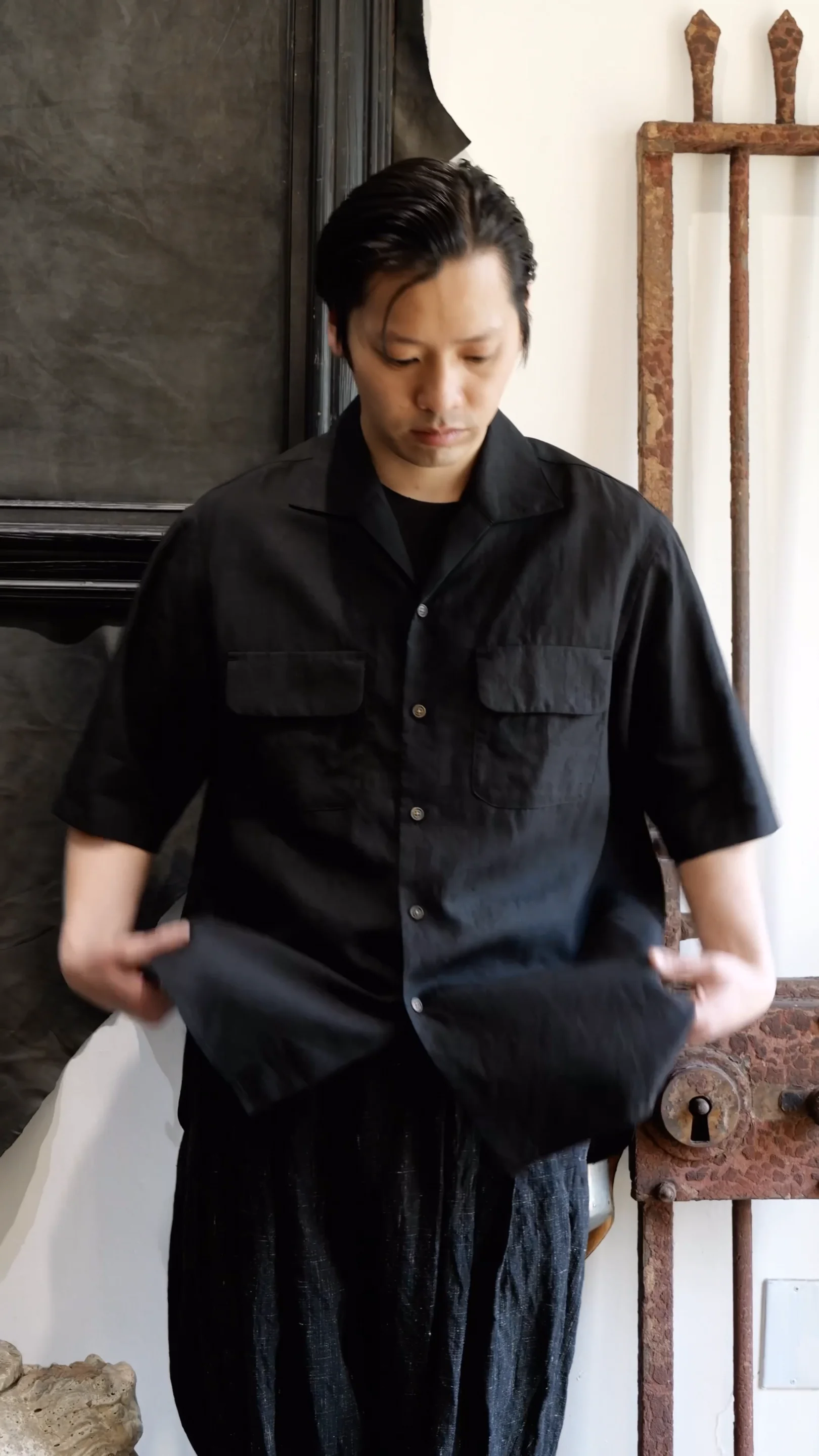 SHIRT020. Classic Open Collar Short Sleeve Shirt High Density