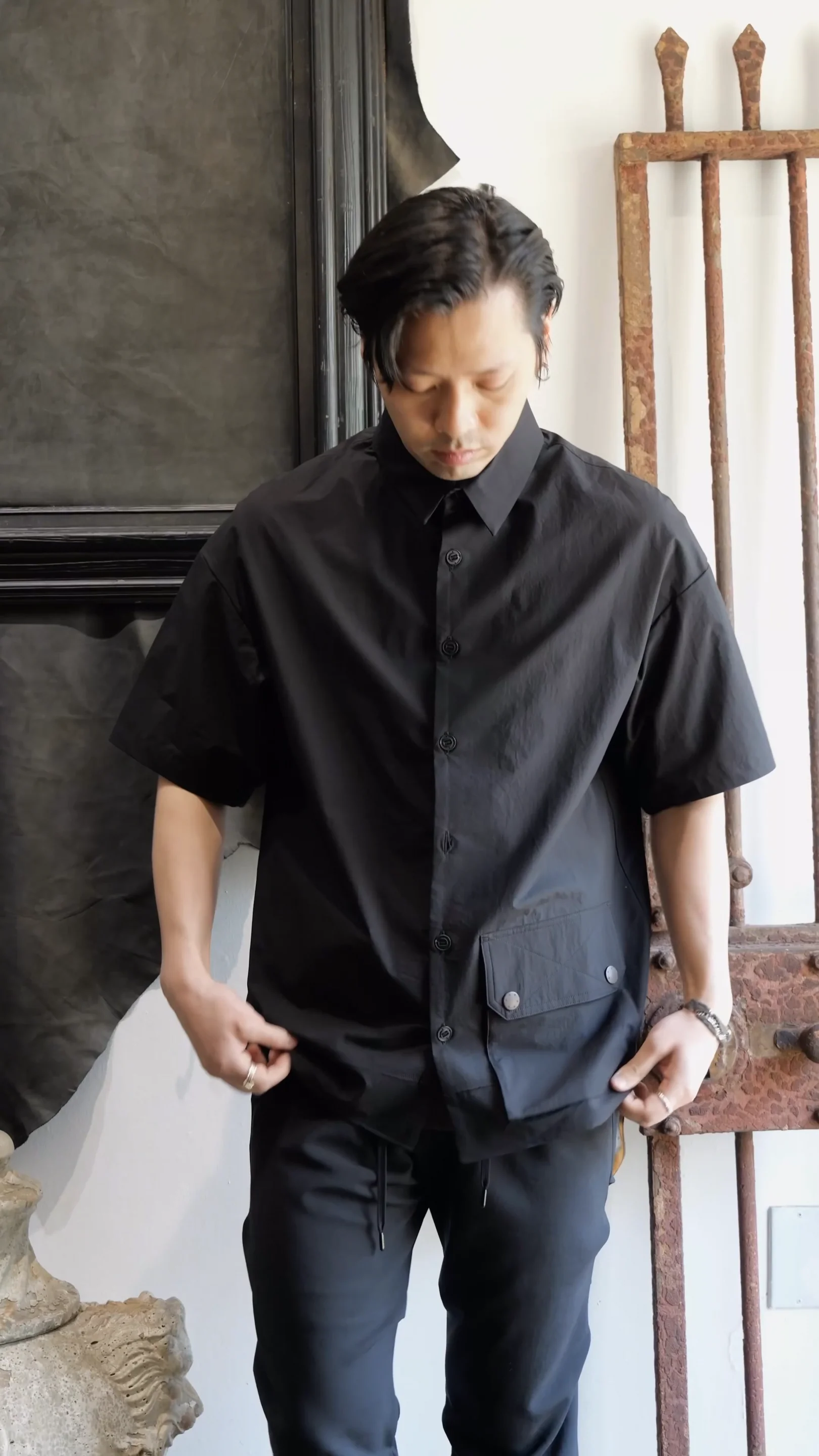 SHC-DTMH. Half Sleeve Shirt High Density Cotton. Beige Gray